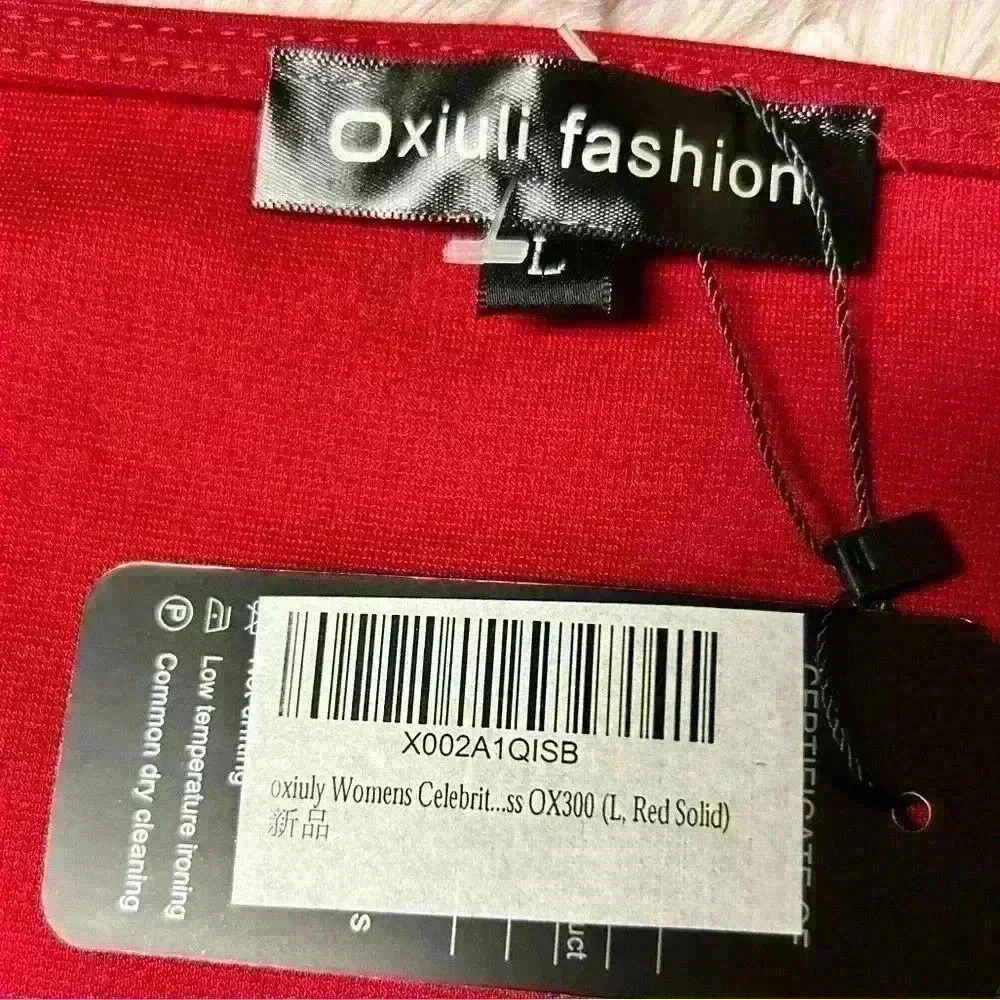 NWT! Beautiful Red Dress Oxiuly Womens V Neck, Slim Ruffle Pencil stretch Size L - Picture 4 of 6